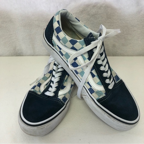 VANS Old Skool Blue Checkered Sneakers Unisex Mens 7, Womens 8.5 - Picture 2 of 13